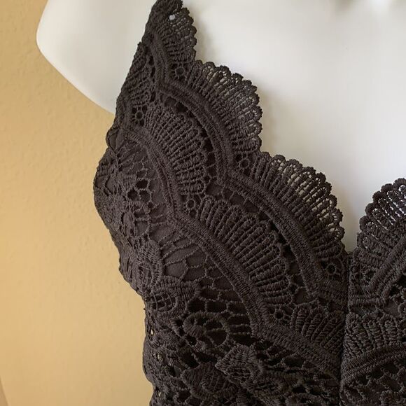 Vintage black lace‎ Cami crochet crop top tank Paper Crane Size Small - Picture 6 of 11